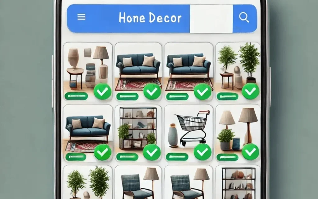 graphic image of home decor search results on a mobile phone